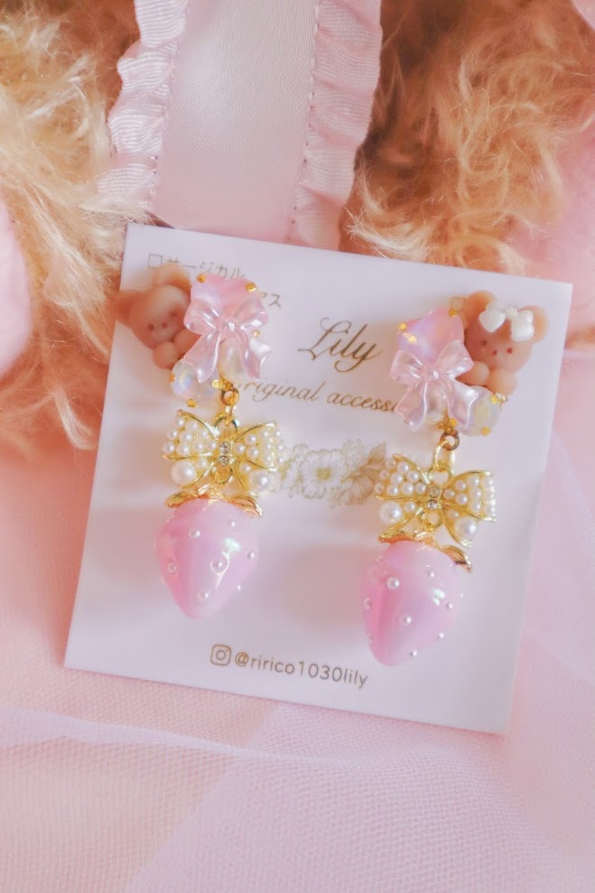 日本手工 | LILY 粉色可愛小熊耳環