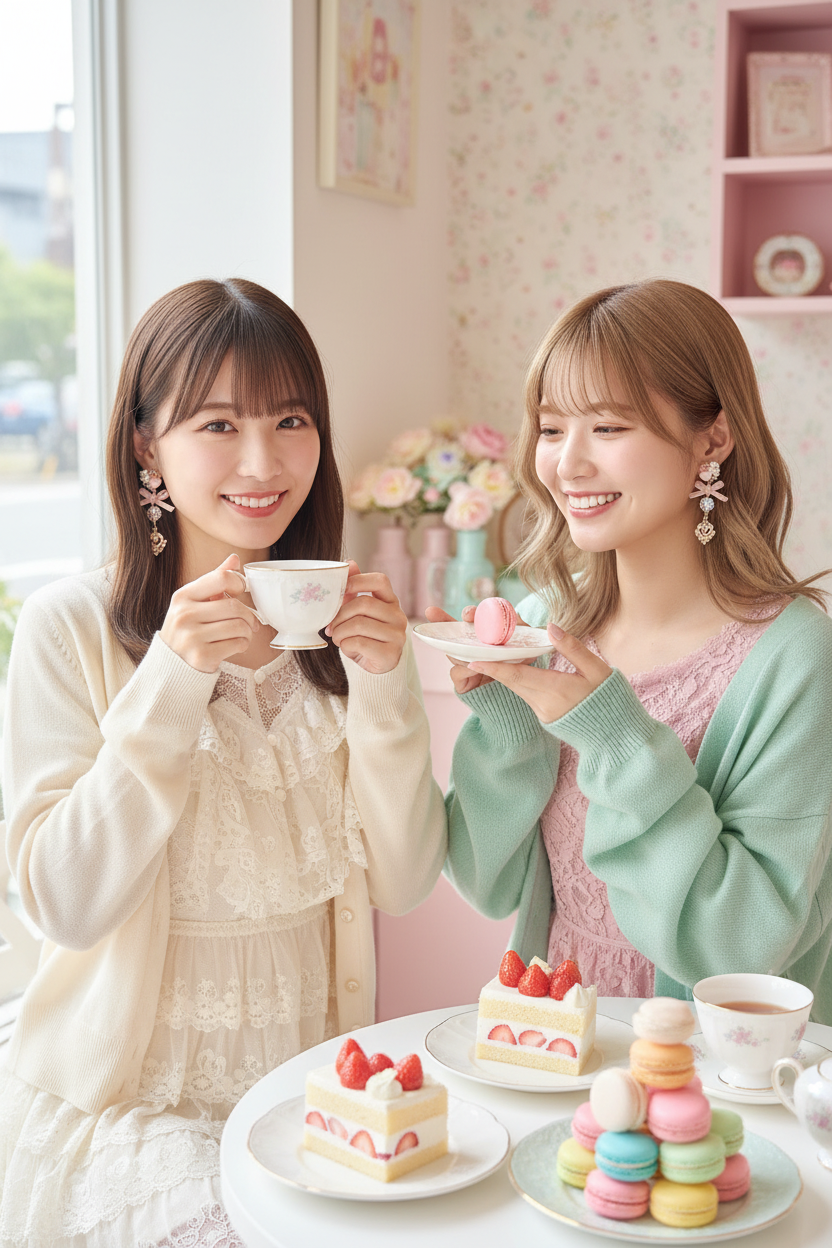 Cuore 粉色蝴蝶結耳環 - 甜品店活潑版