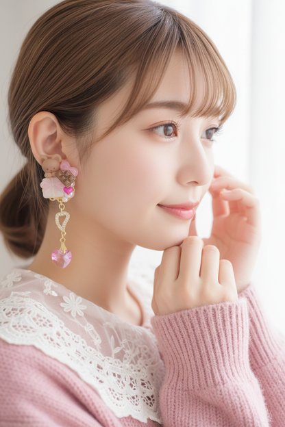 日本手工-CUORE 小熊甜心朱古力造型耳環