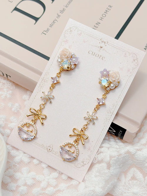 Cuore 星空玫瑰星球蝴蝶結長耳環