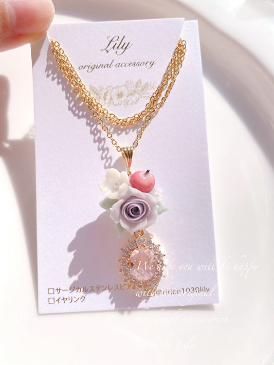 日本手工-LILY 玫瑰花蘋果頸鏈